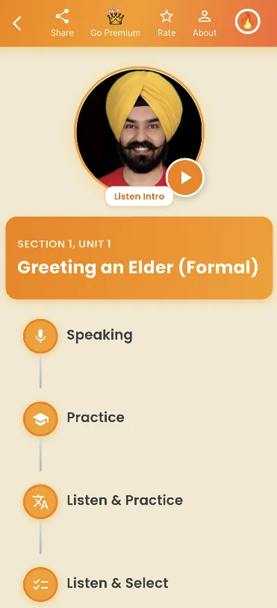 Conversations practice — a native speaker introduces each unit, followed by speaking and listening exercises
